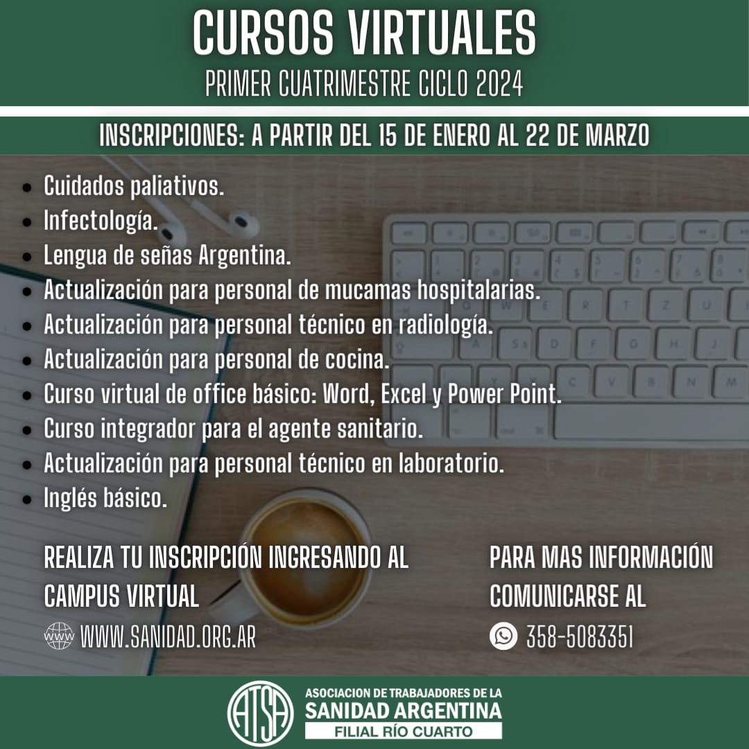 Cursos Virtuales Sanidad 2024 ATSA RIO CUARTO